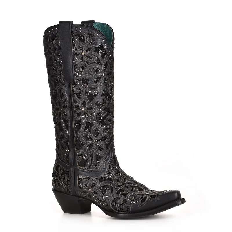 Men's Elegant Shoes Corral Womens Chic Cowboy Boots Leather Black