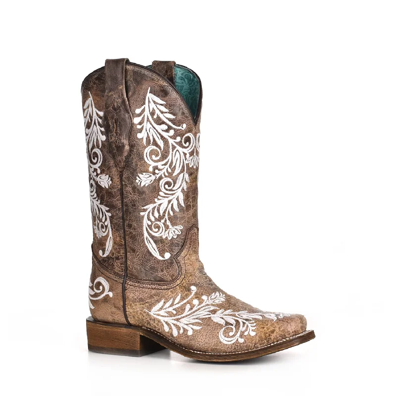 Men's Fashionable Boots Corral Womens Floral Glow Cowboy Boots Leather Distressed Brown