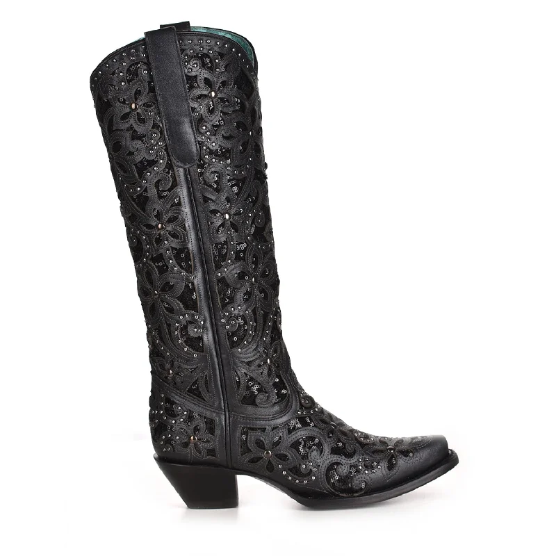 Men's Trendy Shoes Corral Womens Full Inlay Cowboy Boots Leather Black