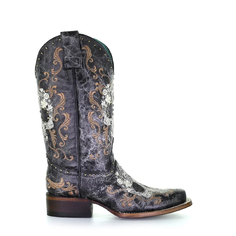 Hot Deals On Casual Shoes Corral Womens Z5005 Black Leather 12in Sugar Skull Cowboy Boots Hot Deals On Casual Shoes Corral Womens Z5005 Black Leather 12in Sugar Skull Cowboy Boots