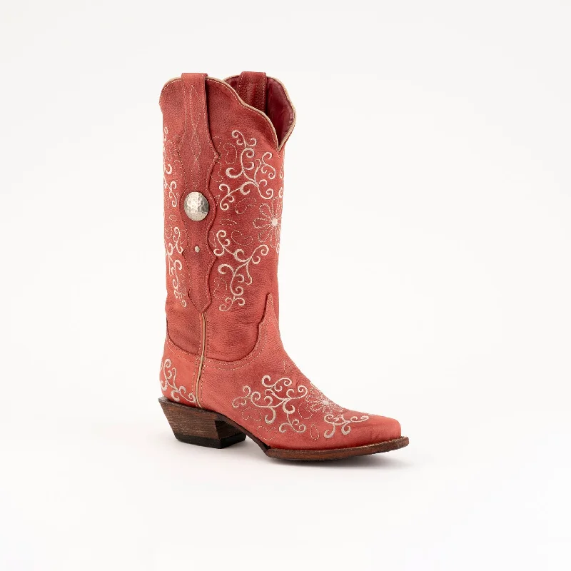 Men's Shock-Resistant Shoes Ferrini Womens Red Leather Bella V-Toe Concho Cowboy Boots Men's Shock-Resistant Shoes Ferrini Womens Red Leather Bella V-Toe Concho Cowboy Boots