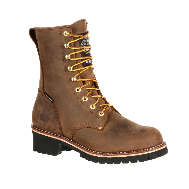 Clearance Sale On Trendy Footwear While Supplies Last Georgia Mens Brown Leather Steel Toe Logger Insulated WP Work Boots Clearance Sale On Trendy Footwear While Supplies Last Georgia Mens Brown Leather Steel Toe Logger Insulated WP Work Boots