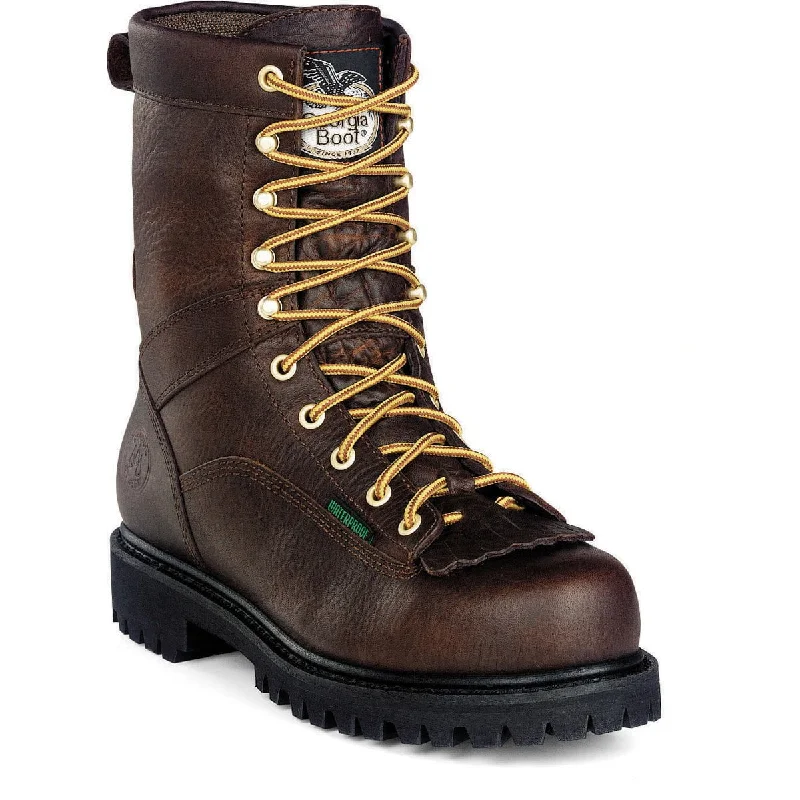 Seasonal Sale On High-Quality Shoes Georgia Mens Chocolate Leather Steel Toe WP Low Heel Logger Work Boots Seasonal Sale On High-Quality Shoes Georgia Mens Chocolate Leather Steel Toe WP Low Heel Logger Work Boots