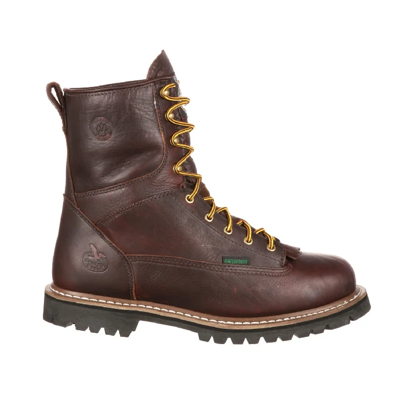 Men's Slip-Resistant Boots Georgia Mens Chocolate Leather WP Lace-To-Toe Work Boots
