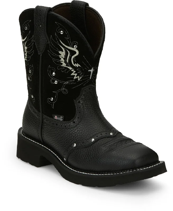 Men's Cushioned Shoes Justin 8in Womens Black Mandra Leather Cowboy Boots 9B