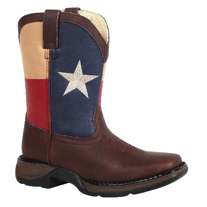 Men's Lightweight Shoes Lil' Durango Kids Boys Brown Faux Leather Texas Flag Pull-On Cowboy Boots