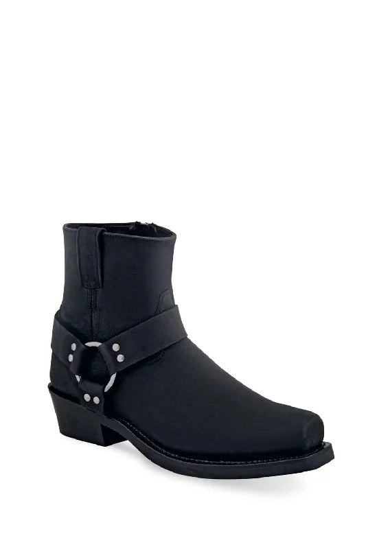 Men's Supportive Shoes Old West Black Mens Leather Harness Motorcycle Boots 7EE