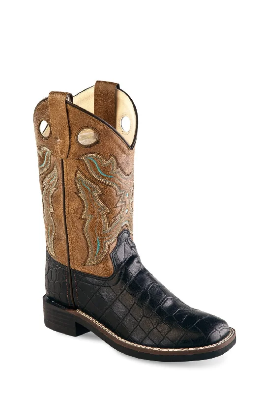 Men's Temperature-Regulating Boots Old West Black/Tan Kids Boys Faux Leather Croc Cowboy Boots 10.5D