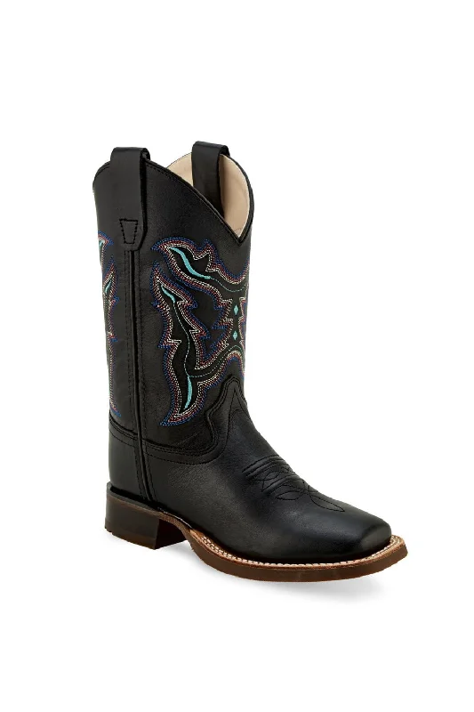 Men's Seamless Design Boots Old West Black Youth Boys Leather Western Multi-Stitch Cowboy Boots 3.5D