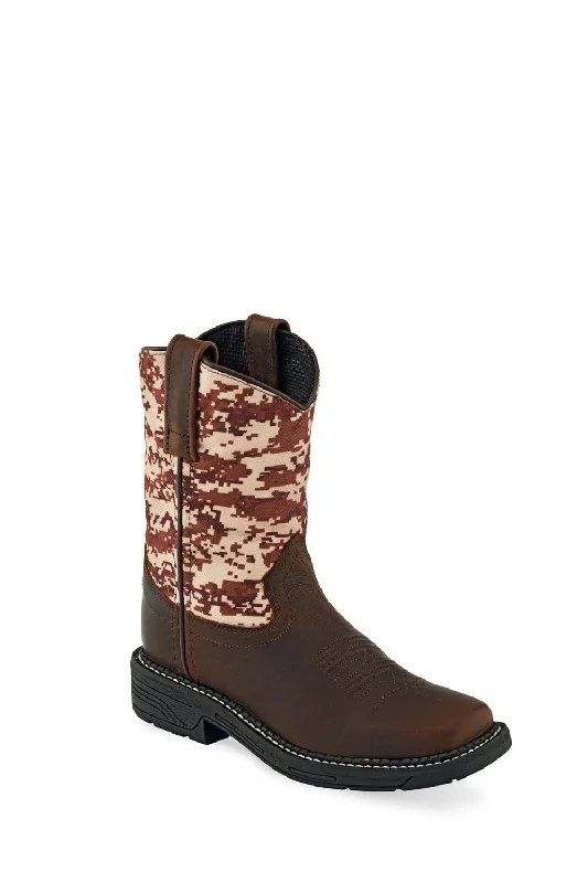 Men's Ultra-Light Boots Old West Brown/Camo Children Boys Leather Cowboy Boots 3D