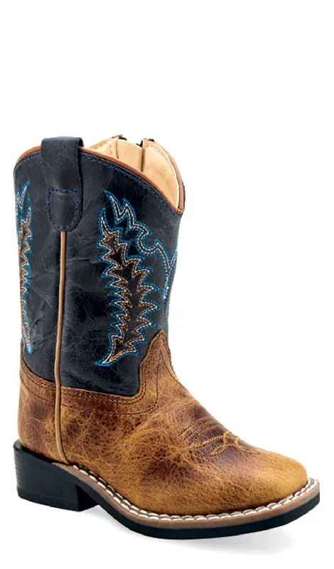 Men's Versatile Shoes Old West Infant Boys Broad Square Toe Burnt Brown/Navy Leather Cowboy Boots Men's Versatile Shoes Old West Infant Boys Broad Square Toe Burnt Brown/Navy Leather Cowboy Boots