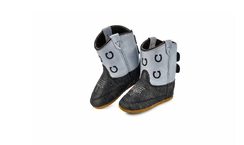 Men's Premium Shoes Old West Infant Boys Poppets Black Crackle/Off White Faux Leather Cowboy Boots Men's Premium Shoes Old West Infant Boys Poppets Black Crackle/Off White Faux Leather Cowboy Boots