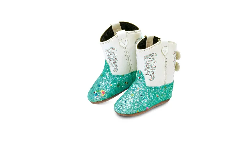Men's Trendy Shoes Old West Infant Boys Poppets Sparkling Lake/White Faux Leather Cowboy Boots Men's Trendy Shoes Old West Infant Boys Poppets Sparkling Lake/White Faux Leather Cowboy Boots