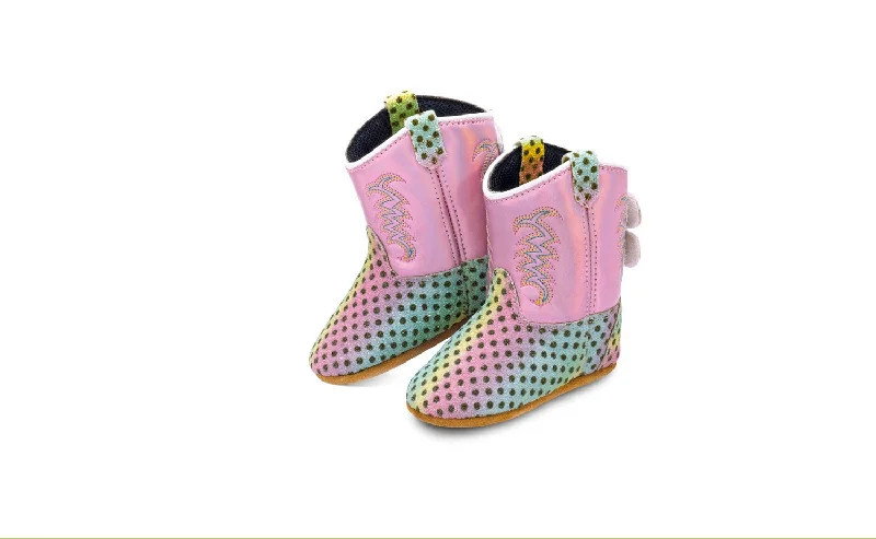 Men's Reinforced Sole Boots Old West Infant Girls Poppets Multicolored/Shiny Pink Faux Leather Cowboy Boots Men's Reinforced Sole Boots Old West Infant Girls Poppets Multicolored/Shiny Pink Faux Leather Cowboy Boots