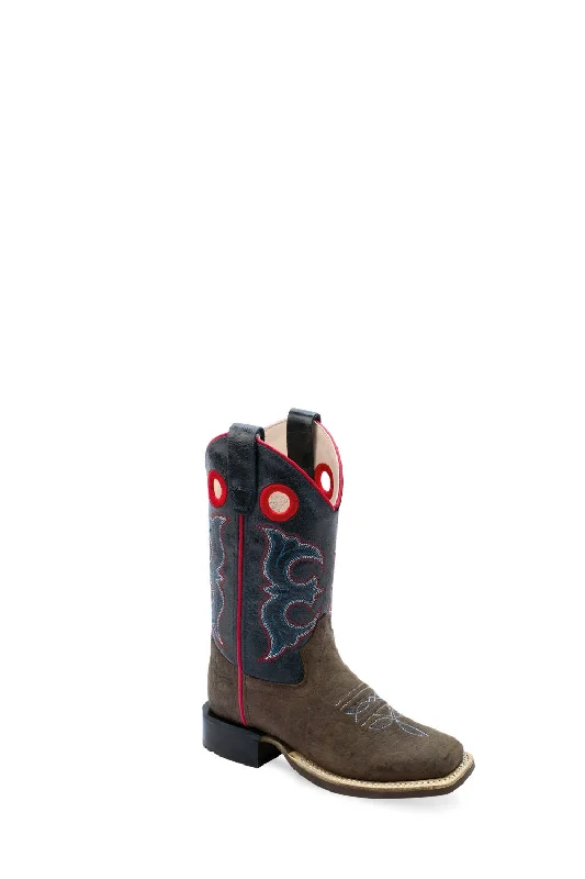 Men's Sporty Shoes Old West Kids Unisex Broad Square Toe Dk Brown/Cactus Navy Leather Cowboy Boots Men's Sporty Shoes Old West Kids Unisex Broad Square Toe Dk Brown/Cactus Navy Leather Cowboy Boots