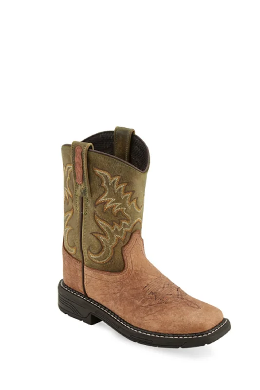 Men's Casual Boots Old West Olive/Tan Children Boys Leather Cowboy Boots 2.5D