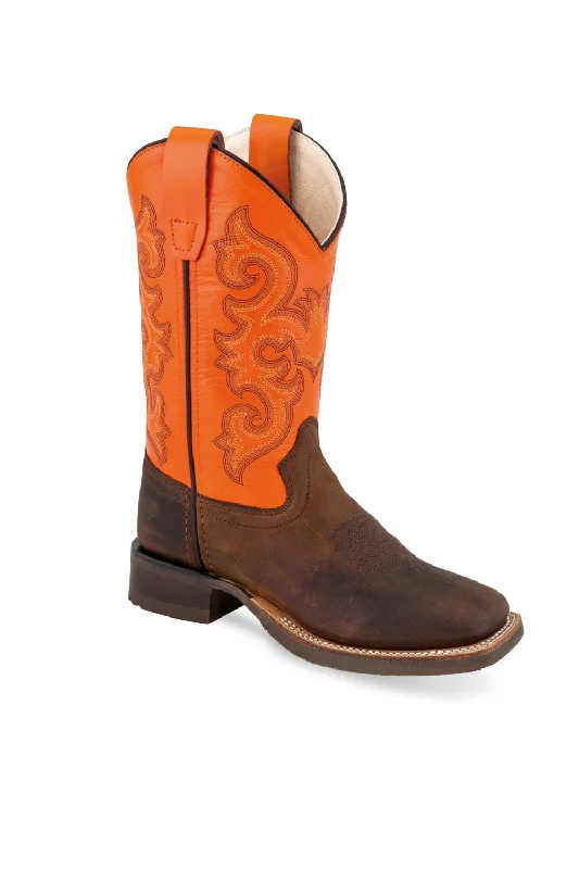 Grab Your Favorite Shoes At The Lowest Price Old West Orange/Brown Youth Boys Leather Western Cowboy Boots 3.5D