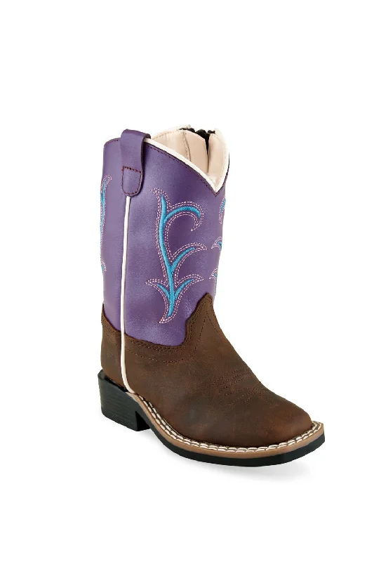 Men's Classic Shoes Old West Purple/Brown Toddler Girls Leather Cowboy Boots 5.5D