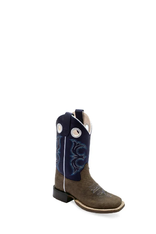 Men's Trendy Boots Old West Youth Unisex Broad Square Toe Brown/Midnight Blue Leather Cowboy Boots Men's Trendy Boots Old West Youth Unisex Broad Square Toe Brown/Midnight Blue Leather Cowboy Boots