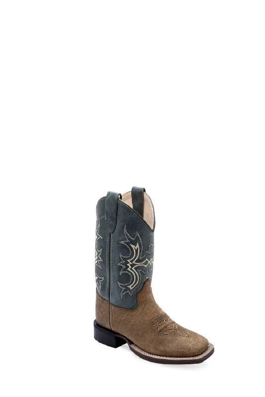 Men's Elegant Boots Old West Youth Unisex Broad Square Toe Brown/Pillow Blue Leather Cowboy Boots Men's Elegant Boots Old West Youth Unisex Broad Square Toe Brown/Pillow Blue Leather Cowboy Boots