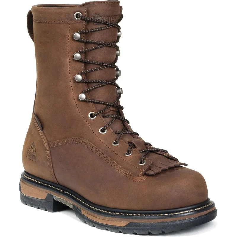 Men's Soft Shoes Rocky Mens Brown Leather Ironclad Waterproof Lacer Work Boots