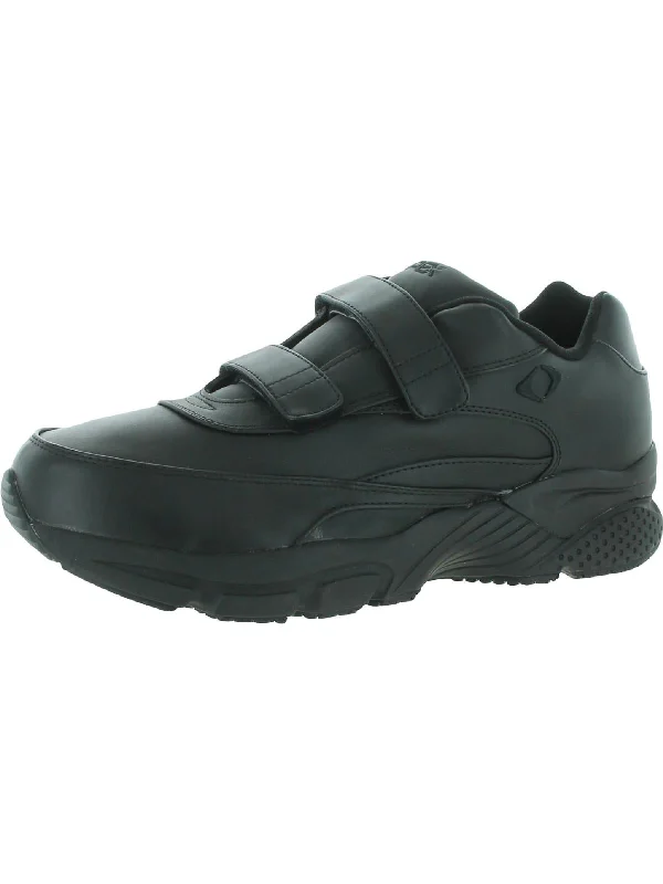 Men's Soft Shoes Black Walker Mens Leather Adjustable Slip-On Sneakers