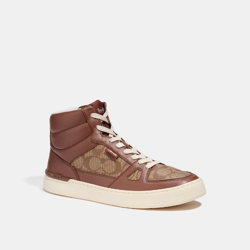 Men's Fashionable Boots Coach Outlet Clip Court High Top Sneaker In Signature Canvas