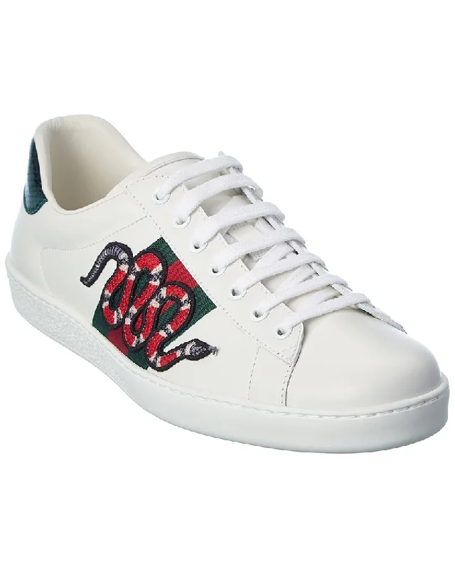 Men's Soft Shoes Gucci Ace Embroidered Snake Leather Sneaker