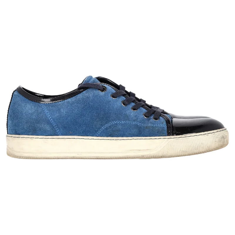 Men's Slip-Resistant Shoes Lanvin DBB1 Patent Cap Toe Low-Top Sneakers in Blue Suede Men's Slip-Resistant Shoes Lanvin DBB1 Patent Cap Toe Low-Top Sneakers in Blue Suede