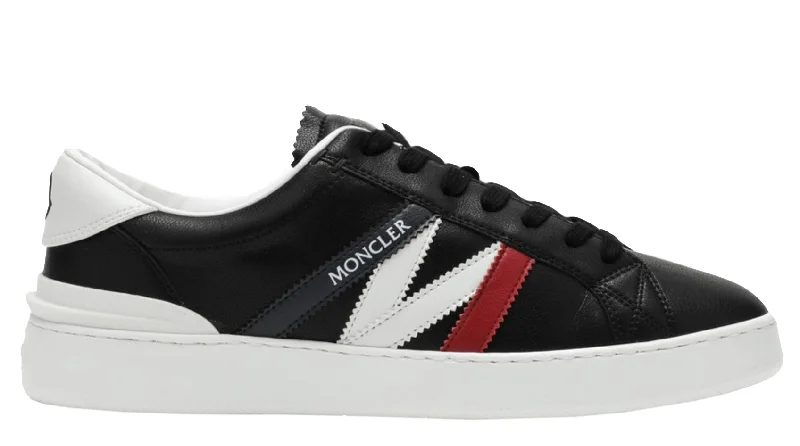 Seasonal Shoe Sale With Incredible Discounts Moncler Men's Monaco M Black Leather Logo Lace Up Sneakers Seasonal Shoe Sale With Incredible Discounts Moncler Men's Monaco M Black Leather Logo Lace Up Sneakers