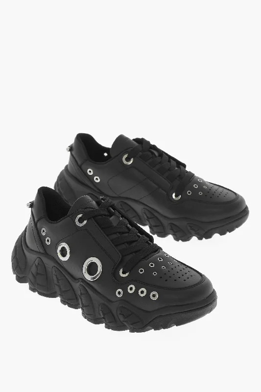 Men's Flexible Boots Neil Barrett Leather Low Top Sneakers With Eyelets Details