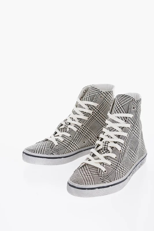 Men's Handcrafted Boots Saint Laurent High-Top MALIBU Sneakers With Houndstooth Print