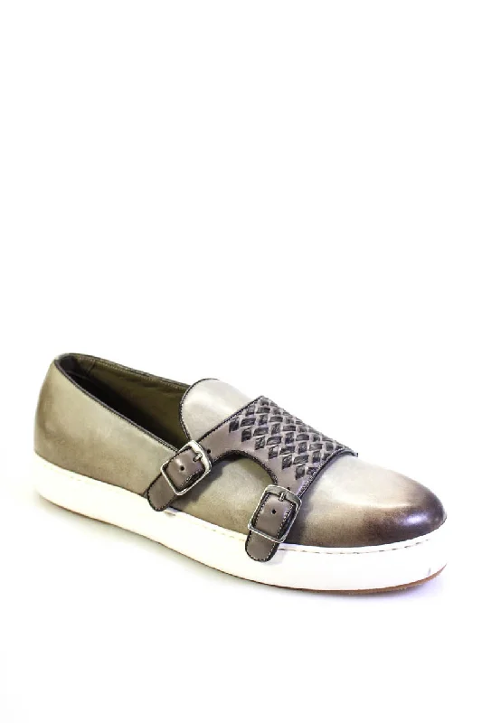 All-Season Boots For Men Tardini  Mens Leather Monk Strap Slip On Sneakers Taupe