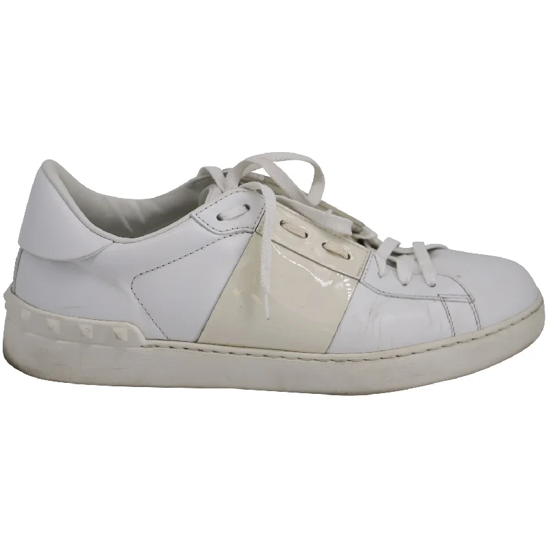 Men's Ergonomic Boots Valentino Accent Band Sneakers in White Leather