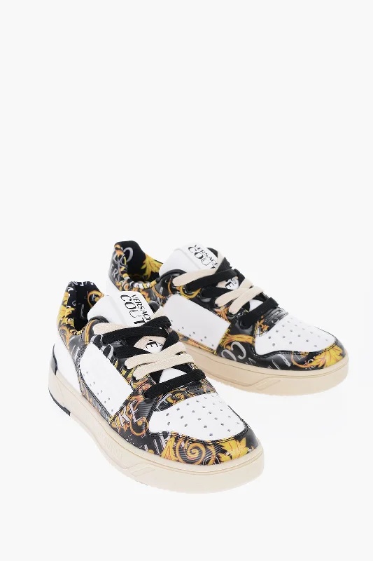 Men's Shock-Absorbing Shoes Versace JEANS COUTURE Baroque Motif Faux Leather Low Top Sneakers